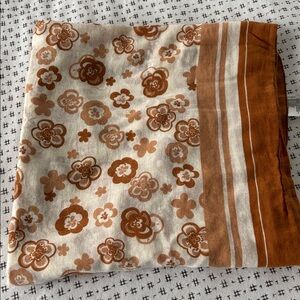 H&M Scarf, 55x54”, 100% cotton, cream/brown/tan, floral print w/ border